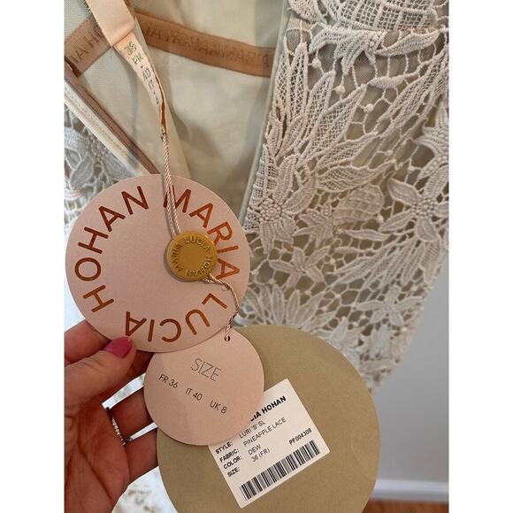 NEW NWT Maria Lucia Hohan Strapless Asymmetric Guipure Lace Midi Dress US 4 - Picture 7 of 9